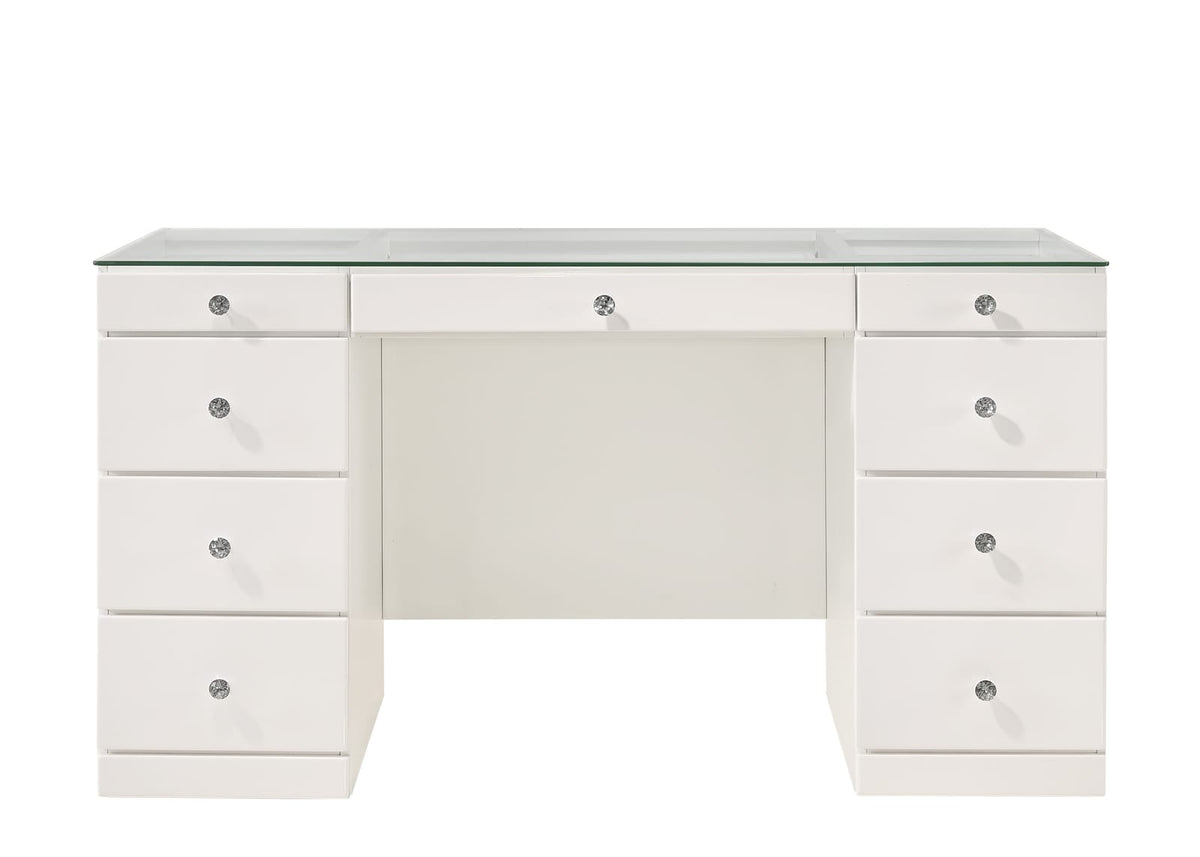 Glam Makeup Vanity Table - 9 Drawers White Wood