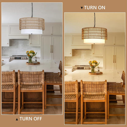 Farmhouse Rattan Chandelier - 5-Light Boho Dining Room Lighting