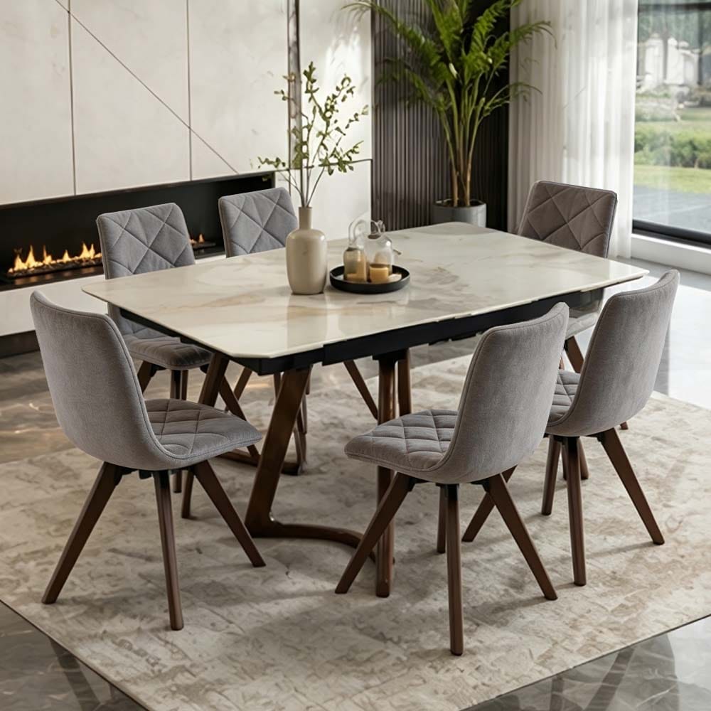 Walnut Sintered Stone Dining Table - 6 Person Expandable Table