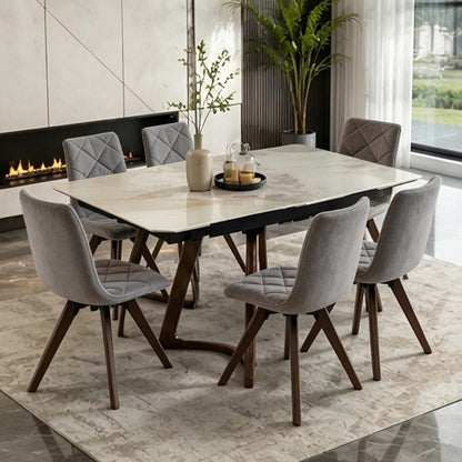 Walnut Sintered Stone Dining Table - 6 Person Expandable Table