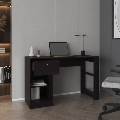 Black Computer Desk - 1 Drawer & 2 Shelves - Storage Workstation