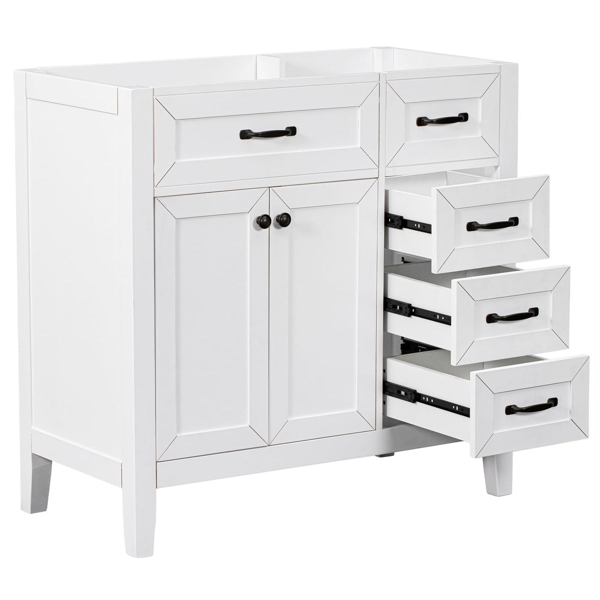 36 Inch White Bathroom Vanity Base - Solid Wood MDF