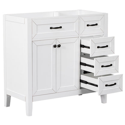 36 Inch White Bathroom Vanity Base - Solid Wood MDF