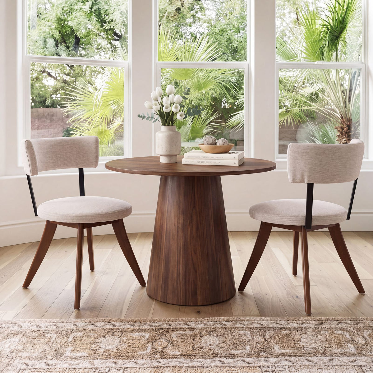 Beige Walnut Dining Chairs Set of 2 - Modern Upholstered Chairs