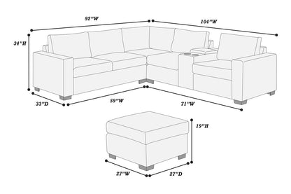 Dark Gray Corduroy L-Shaped Sectional Sofa Set - Modern Comfort