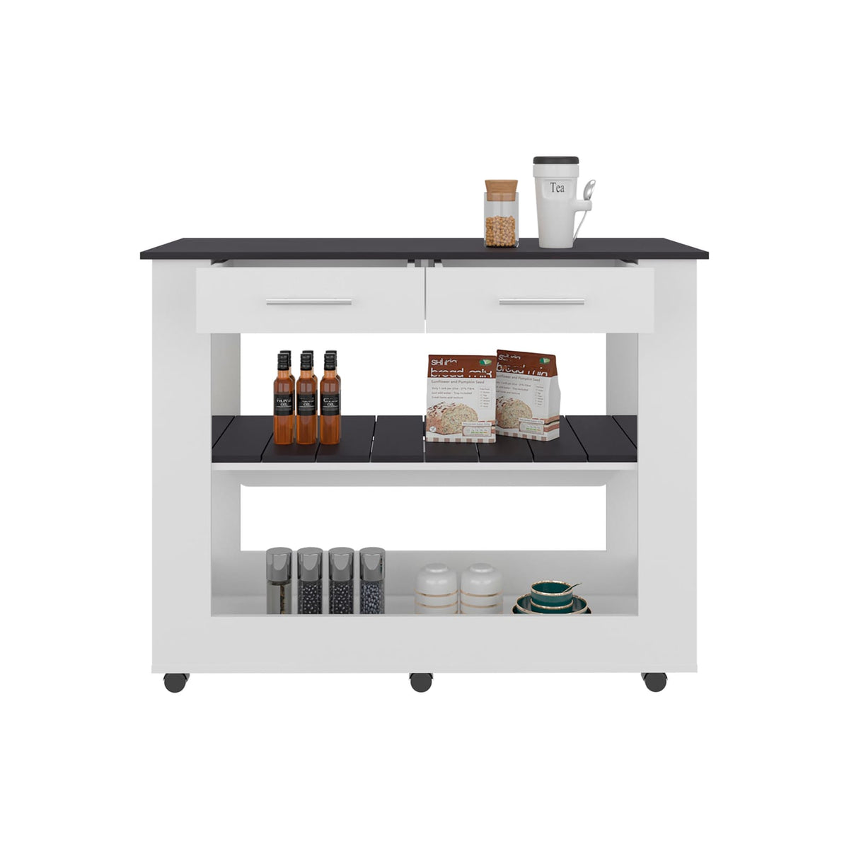 Rectangular White Kitchen Island with Storage