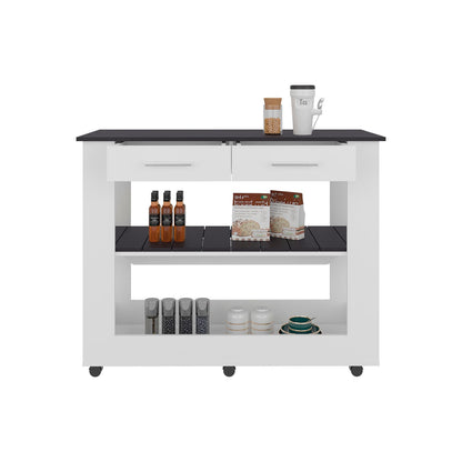 Rectangular White Kitchen Island with Storage
