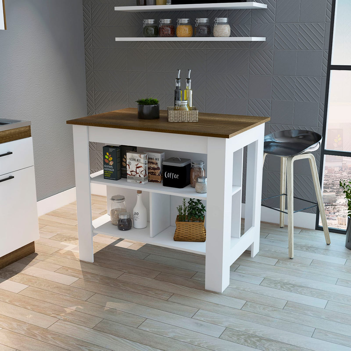 Rectangular Kitchen Island Set - Multicolor Melamine