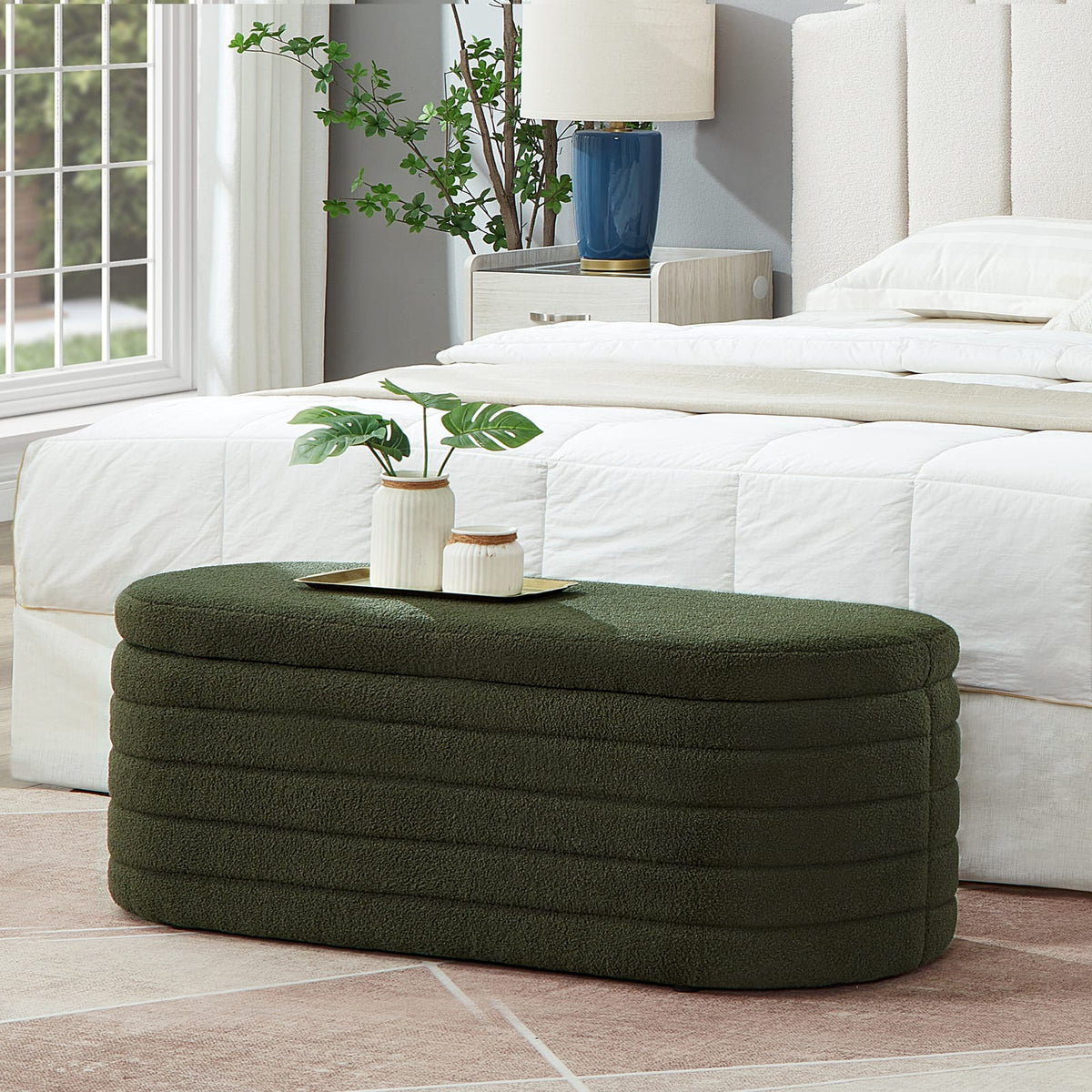 Dark Green Storage Ottoman Bench - Hidden Storage & Comfort