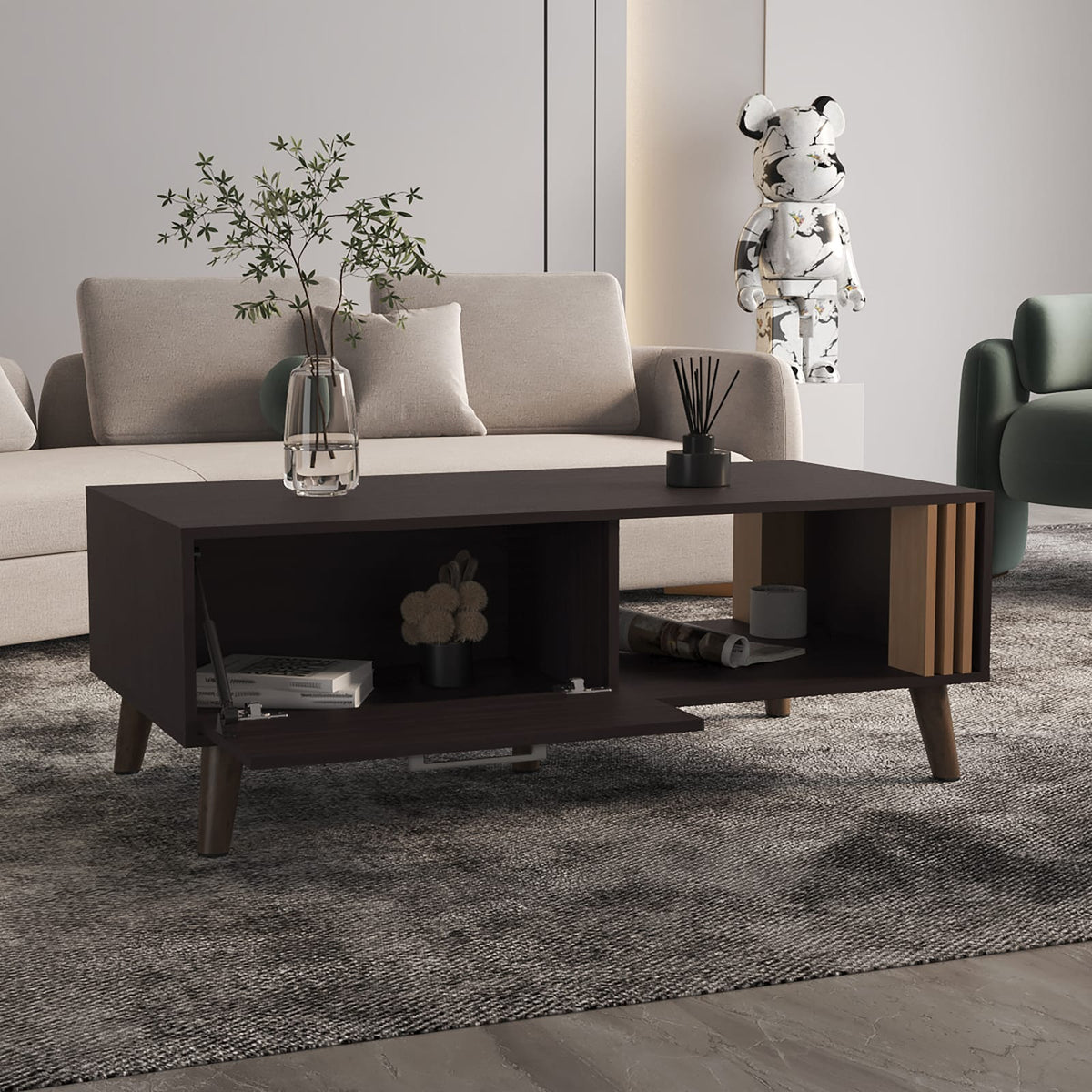 Multicolor Rectangular Coffee Table - 1 Door, 1 Shelf for Living Room