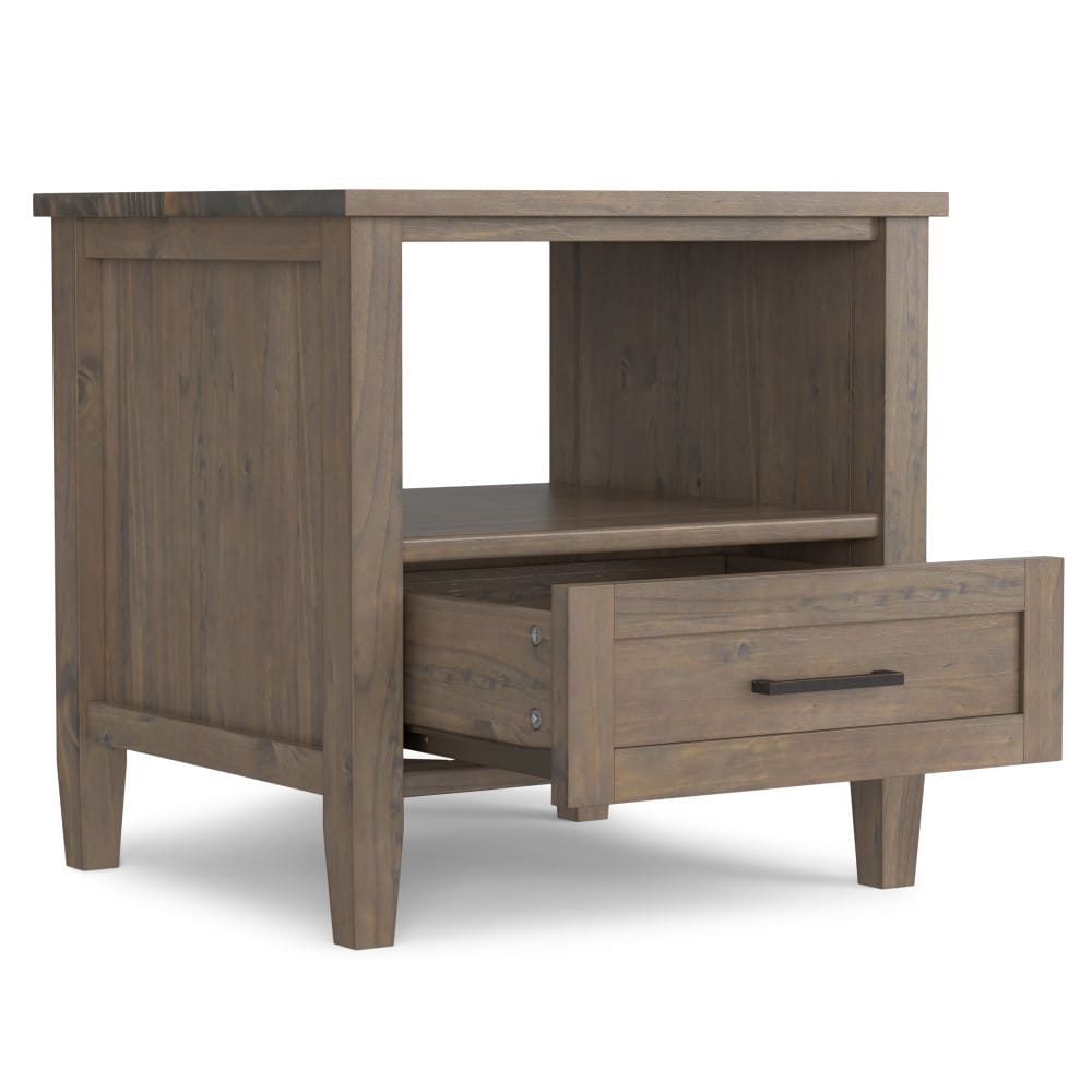 Brown Wood End Table with Storage Drawer for Living Room