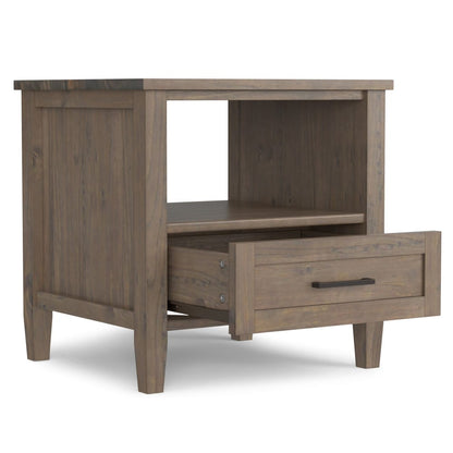 Brown Wood End Table with Storage Drawer for Living Room