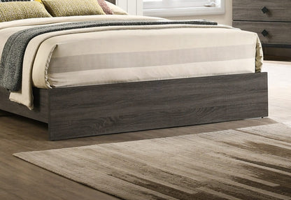 Contemporary Queen Size Bed Frame - Gray Upholstered Headboard