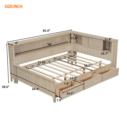 Full Size Wood Storage Bed Frame with Drawers and Shelves for Bedroom