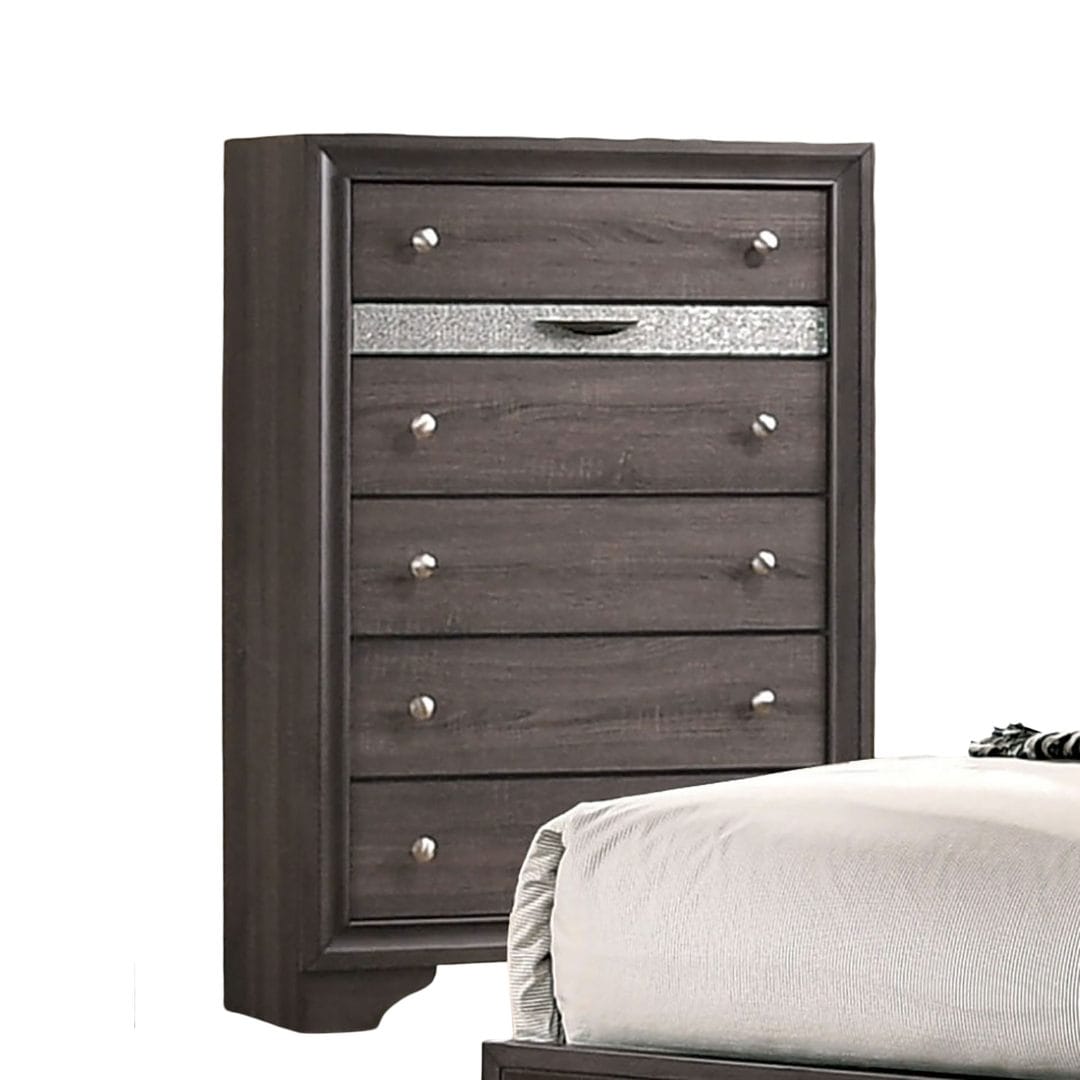 Gray Solid Wood Chest Drawers Bedroom Dresser with Hidden Jewelry Drawer