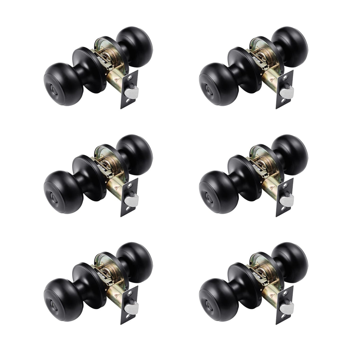 Matte Black Stainless Steel Door Knobs - 6 Pack