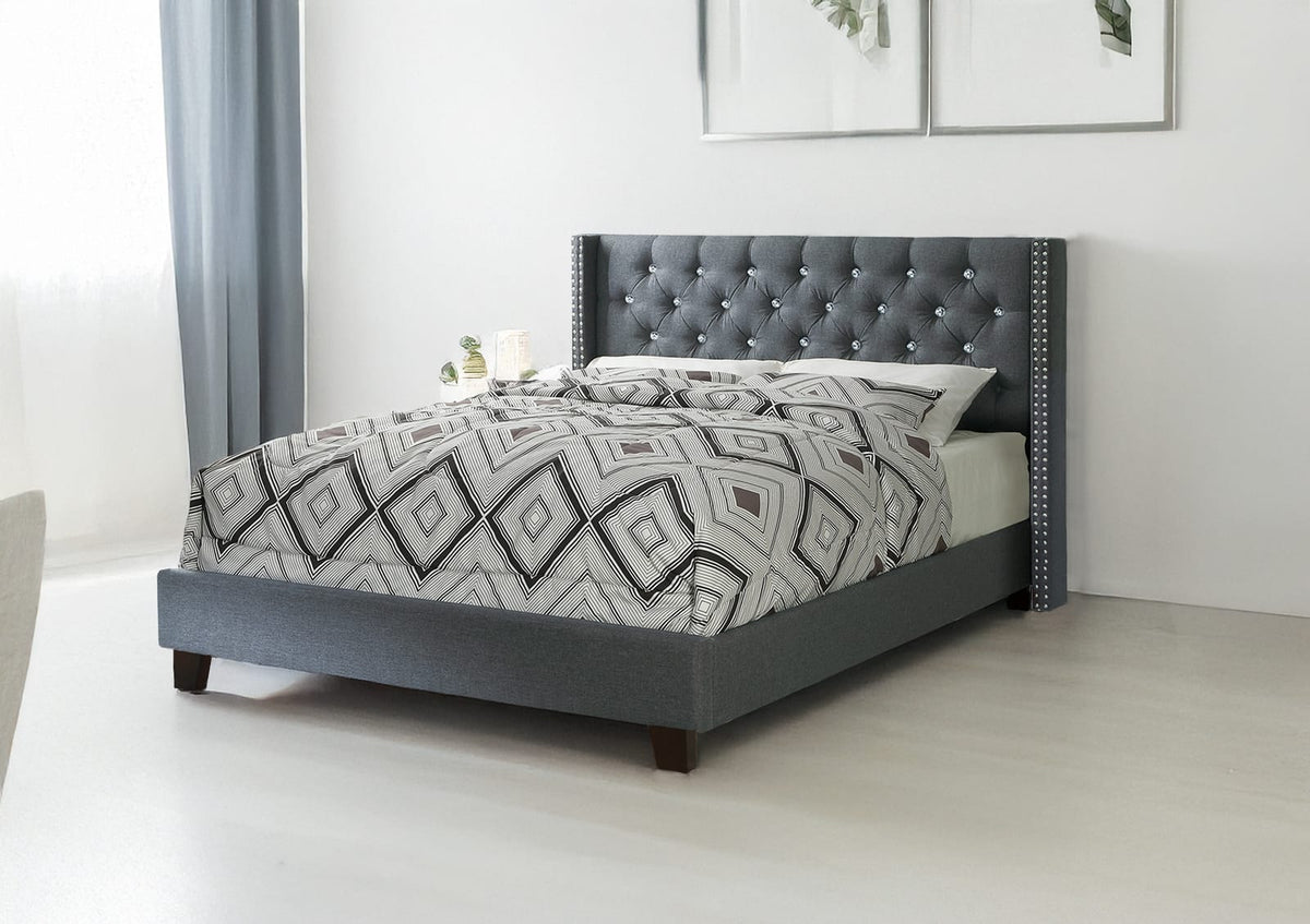 Queen Bed in Blue Gray - Box Spring Not Needed for Bedroom