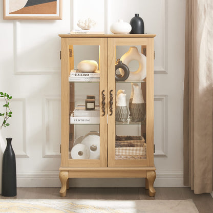 Oak Glass Curio Cabinet - 3 Shelves Display Cabinet