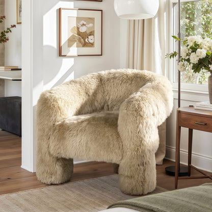 Avalon Sheepskin Accent Chair - Natural Blonde Fur, 35" for Living Room