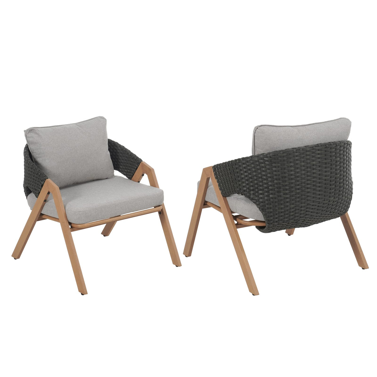 Grey & Teak Patio Chairs Set of 2 - Weather-Resistant Rattan