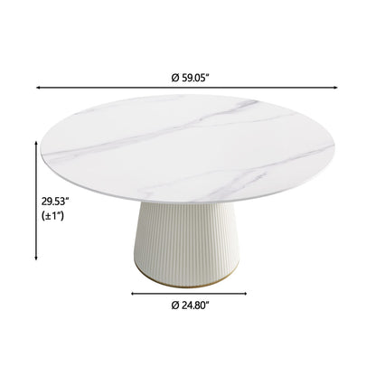 Round White Sintered Stone Dining Table for 8 People