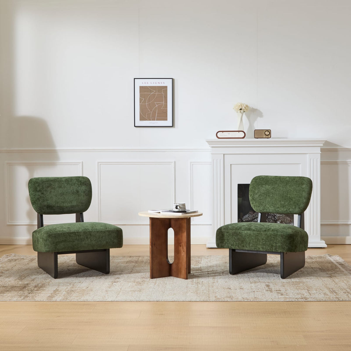 Modern Green Lounge Chair Set - 2 Chairs, Polyester & Wood