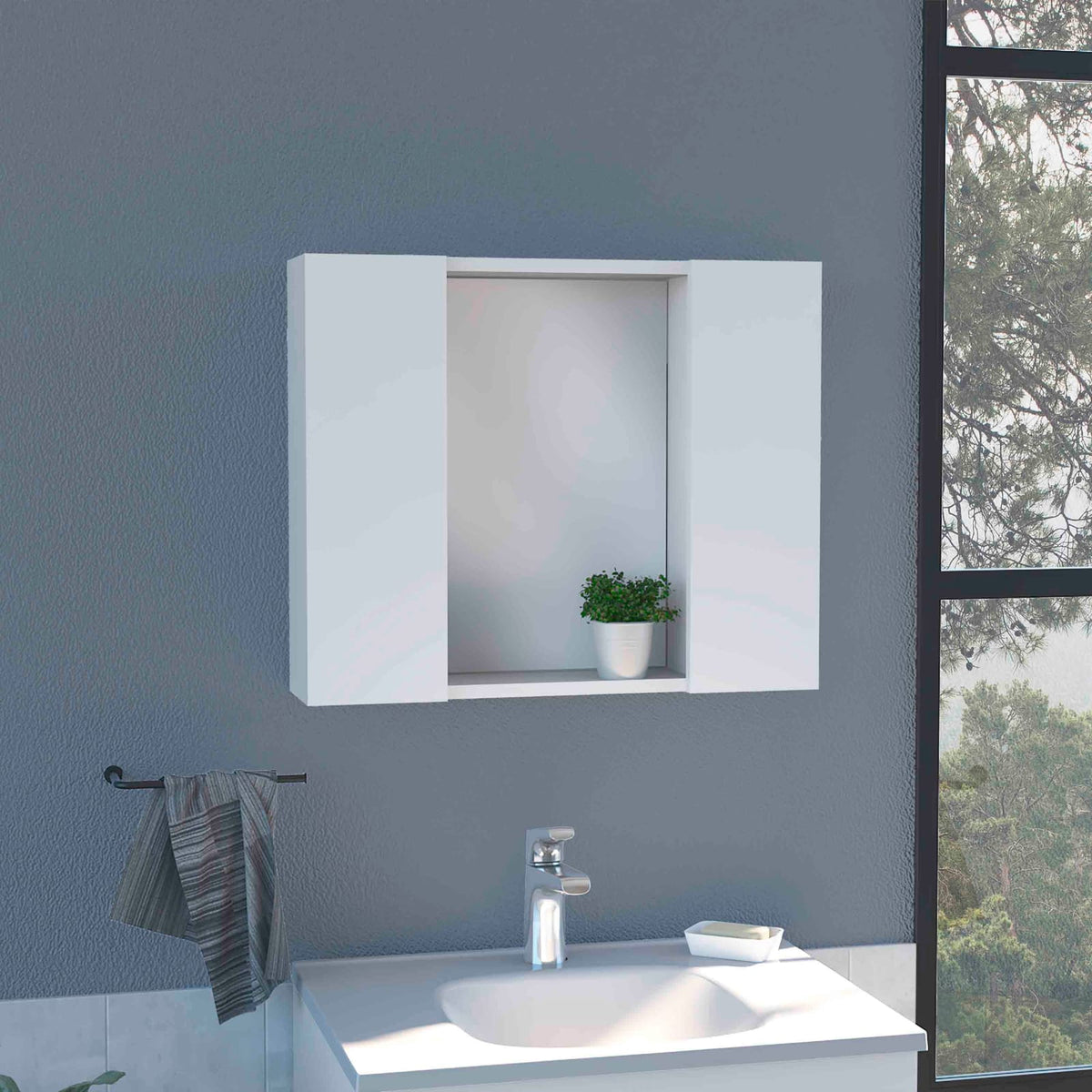 Wall Mounted Bathroom Cabinet with Mirror - White