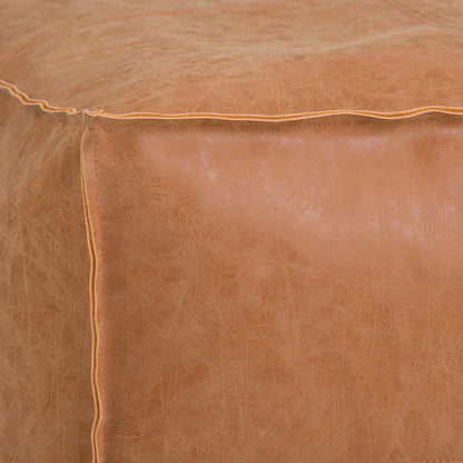 Light Brown Faux Leather Square Bean Bag Chair for Living Room