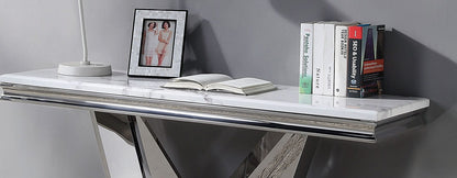 Glam Stainless Steel Table - Chrome Finish, Faux Marble Top