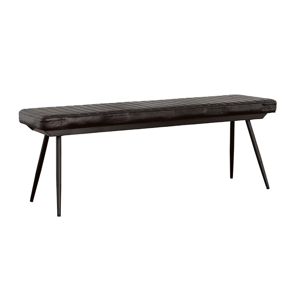 Industrial Black Tufted Dining Room Bench with Metal Legs