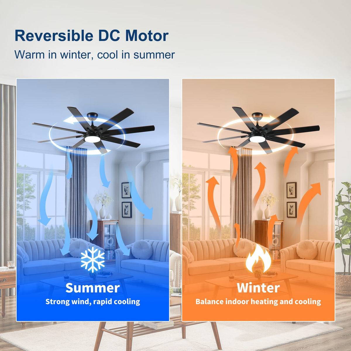 Modern Black Walnut Smart Ceiling Fan with LED Light
