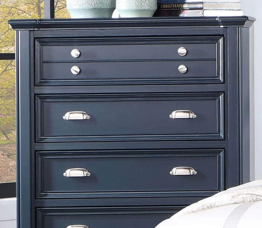 Transitional Slate Blue Solid Wood Chest - Bedroom Dresser