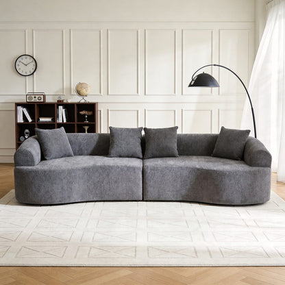 Grey Curved Modular Sofa Sleeper for Living Room Guests in Chenille