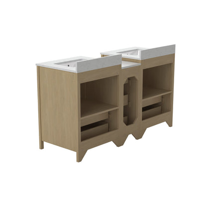 Natural Wood Bathroom Vanity Cabinet - 60" Double Sink