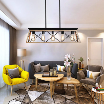 31.5" Oak Iron Industrial Pendant Chandelier - Modern Lighting