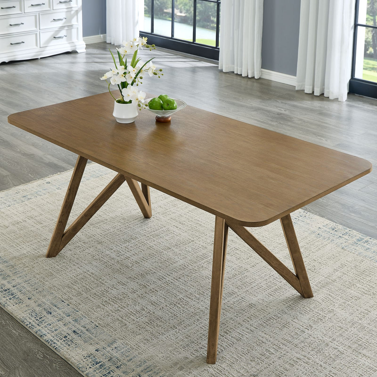 Darla Dining Table - 70" Walnut Oak Geometric Cross Base