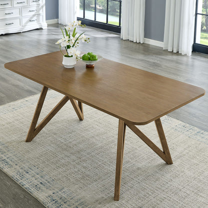 Darla Dining Table - 70" Walnut Oak Geometric Cross Base