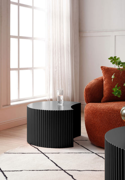 Black Nesting Side Table Set - 2 Round Tables for Living Room