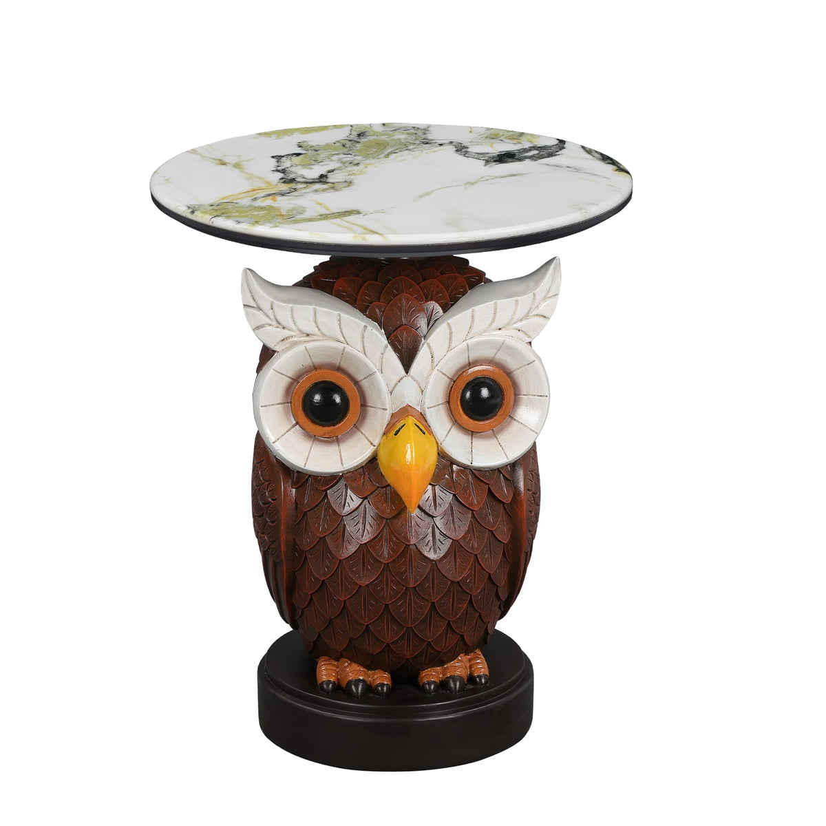 Brown & Antique White Resin Owl Table - Bedroom Accent