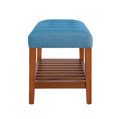 Blue Oak Storage Bench with Shelves - Armless