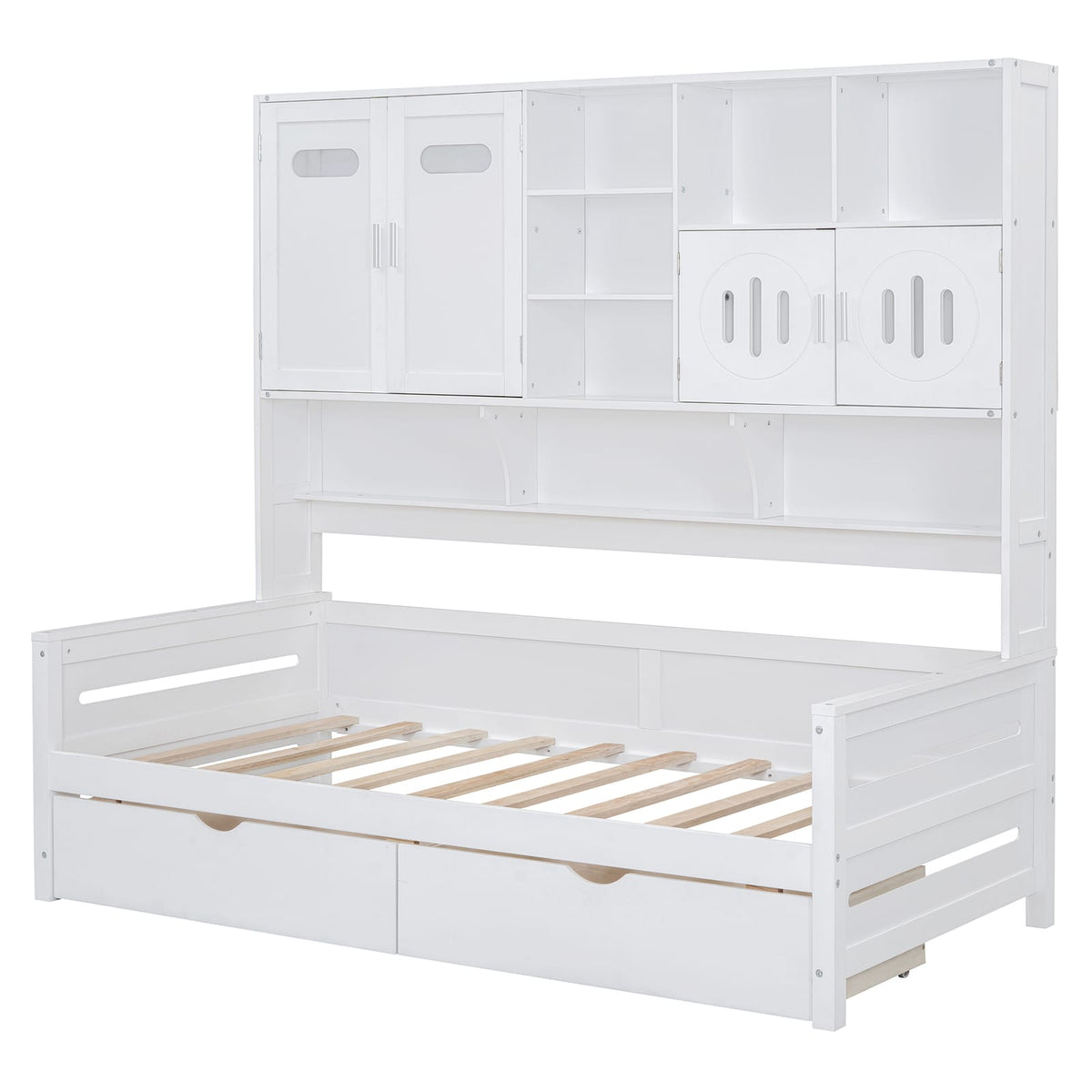 Twin Size Wooden Daybed with Storage - White for Bedroom