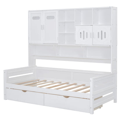 Twin Size Wooden Daybed with Storage - White for Bedroom