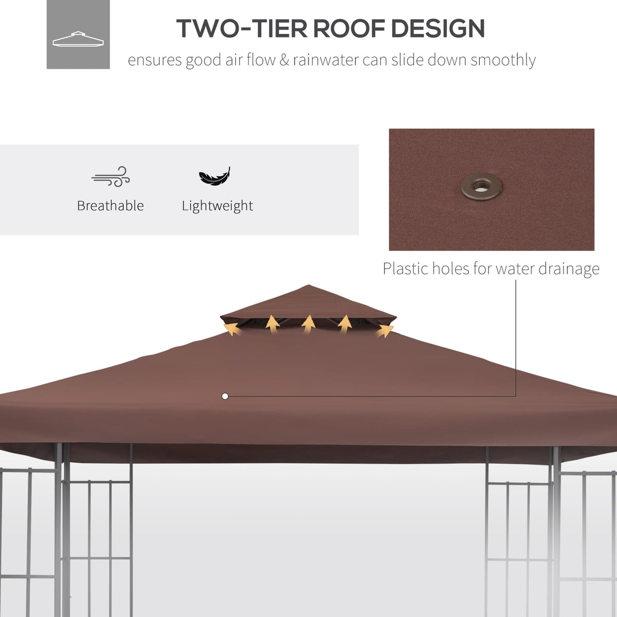 Outsunny 9.8' Gazebo Replacement Canopy - Brown Polyester, Durable UV Cover