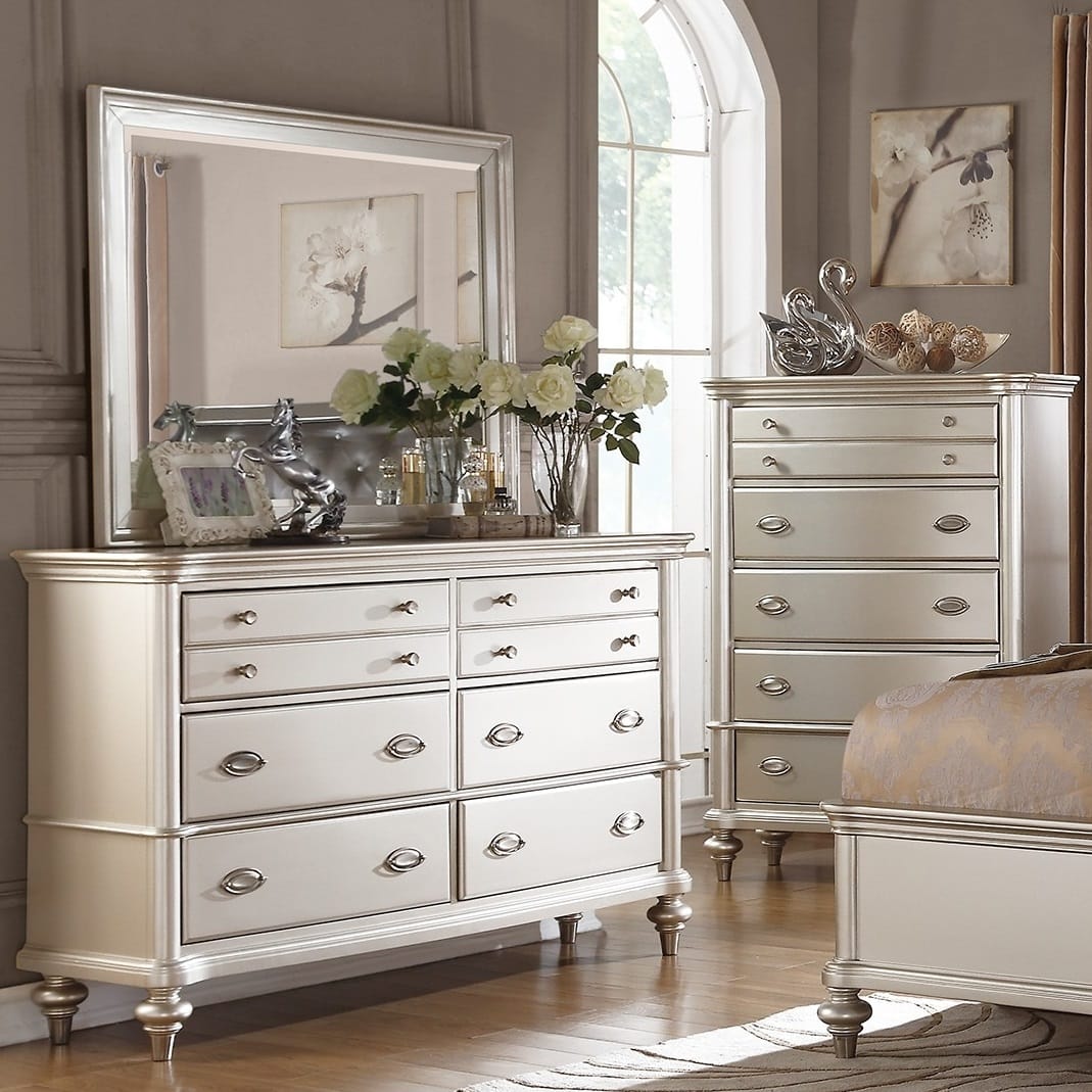 Classic Silver Bedroom Dresser - 6 Drawers MDF