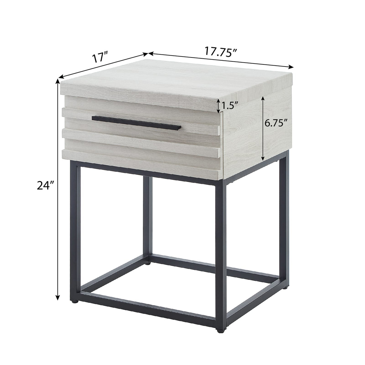 Celestial Contemporary Storage End Table - White Wood Metal