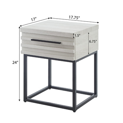Celestial Contemporary Storage End Table - White Wood Metal