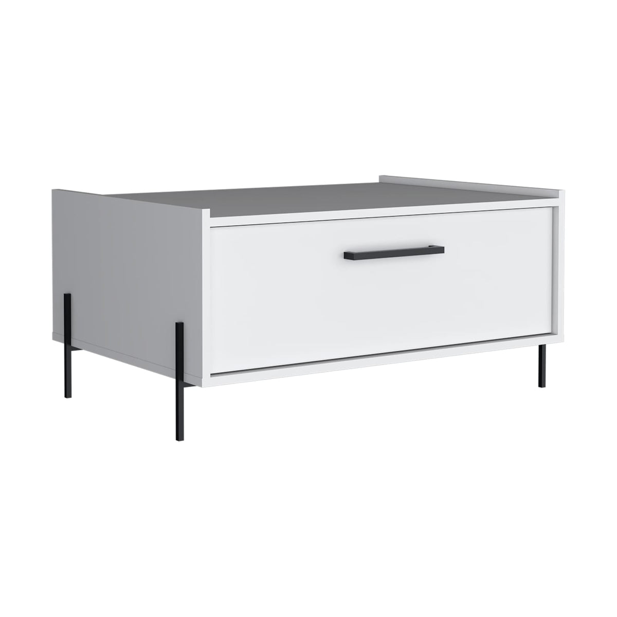 Modern White Engineered Wood Coffee Table with Storage Shelf for Living Room