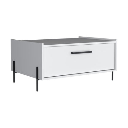Modern White Engineered Wood Coffee Table with Storage Shelf for Living Room