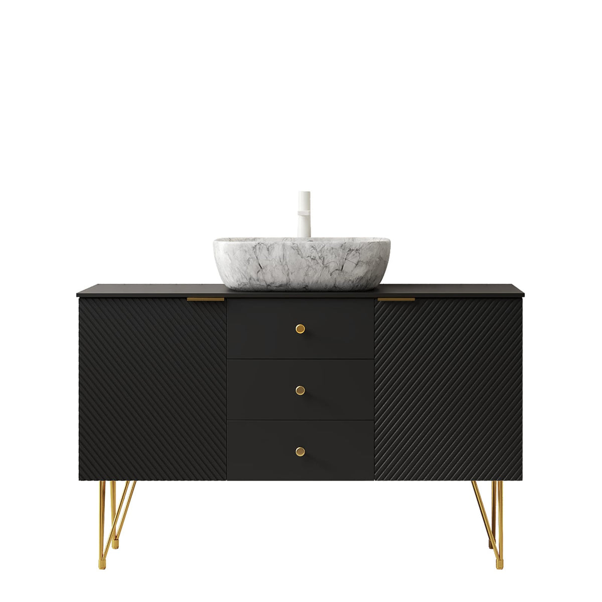 48 Inch Black Bathroom Vanity with Ceramic Vessel Sink