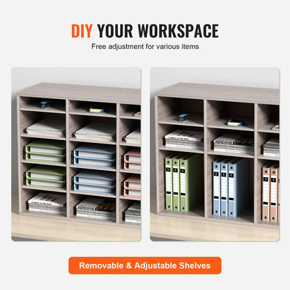 27 Compartment Wood Literature Organizer - Adjustable Shelves, Gray